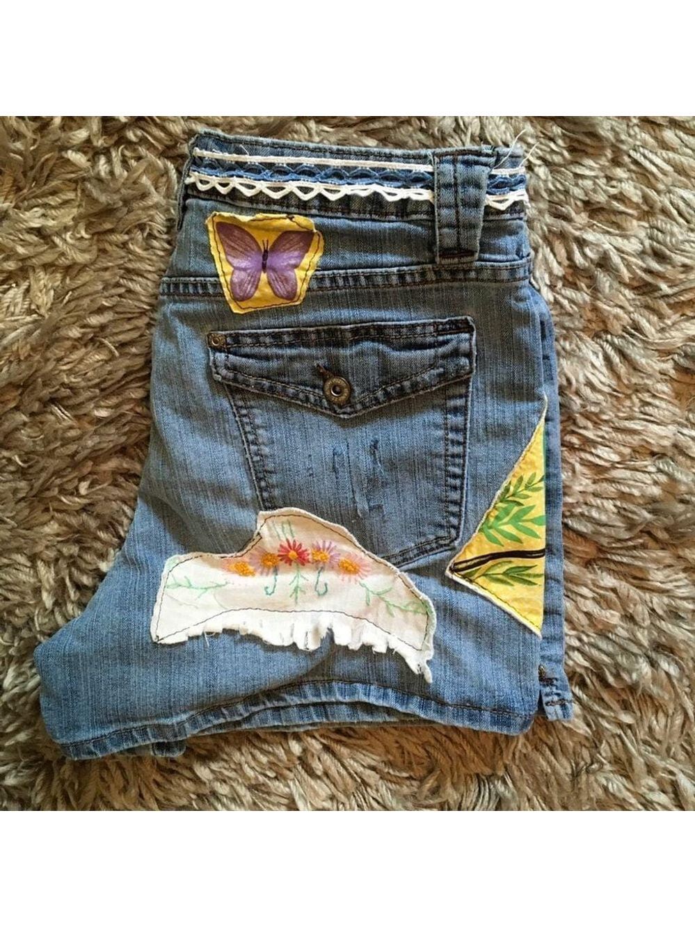 Faded Glory Jean Shorts Upcycled Bling Size 14 - Picture 5 of 6
